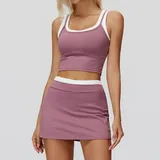 Violet Purple Women's Ribbed Vest & Skirt Yoga Activewear Set