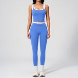 Sky Blue Women's Ribbed Vest & Leggings Yoga Activewear Set