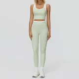Light Fruit Green Women's Ribbed Vest & Leggings Yoga Activewear Set