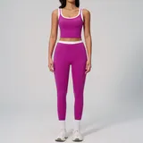 Dragon Fruit Pink Women's Ribbed Vest & Leggings Yoga Activewear Set