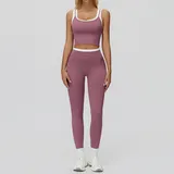 Violet Purple Women's Ribbed Vest & Leggings Yoga Activewear Set