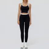 Jet Black Women's Ribbed Vest & Leggings Yoga Activewear Set