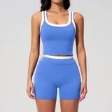 VS3129-1 · Sky Blue Sky Blue Women's Ribbed Vest & Shorts Yoga Activewear Set