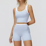 Mist Blue Women's Ribbed Vest & Shorts Yoga Activewear Set