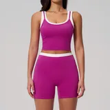 Dragon Fruit Pink Women's Ribbed Vest & Shorts Yoga Activewear Set