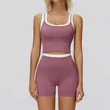 Violet Purple Women's Ribbed Vest & Shorts Yoga Activewear Set