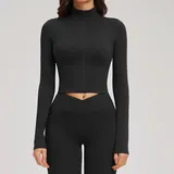 WJ2539-2 · Jet Black Jet Black Running Women's Stand Collar Jacket Bare Feel Fitted