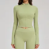 Bean Paste Green Running Women's Stand Collar Jacket Bare Feel Fitted