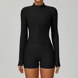 WJ3093-2 · Jet Black Jet Black Running Stand Collar Jacket Windproof Ribbed Slimming Fitted