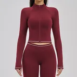 Retro Red Women's Running Zip Up Jacket Brushed Windproof Fitted