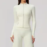 WJ5529-1 · Cream White Cream White Women's Yoga Zip Up Jacket Brushed Stretch Fitted