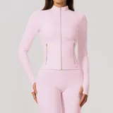 WJ5529-3 · Falling Blossom Pink Falling Blossom Pink Women's Yoga Zip Up Jacket Brushed Stretch Fitted
