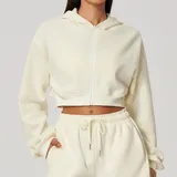 Cream White Women's Slimming Fitness Hooded Workout Active Jacket Fitted