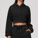 Jet Black Women's Slimming Fitness Hooded Workout Active Jacket Fitted