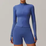 Blue Women's Running Zip Up Jacket Long Sleeve Breathable