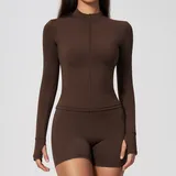 Dark Brown Women's Running Zip Up Jacket Long Sleeve Breathable