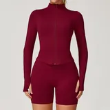 WJ7725-10 · Cherry Red Cherry Red Women's Stand Collar Workout Jacket Long Sleeve Fitted