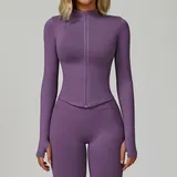 Misty Purple Women's Stand Collar Workout Jacket Long Sleeve Fitted