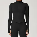 WJ7725-3 · Jet Black Jet Black Women's Stand Collar Workout Jacket Long Sleeve Fitted