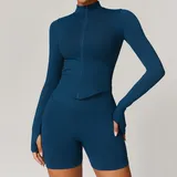 WJ7725-4 · Blue Blue Women's Stand Collar Workout Jacket Long Sleeve Fitted