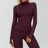 WJ7725-7 · Plum Wine Red Plum Wine Red Women's Stand Collar Workout Jacket Long Sleeve Fitted