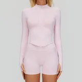 Sakra Pink Women's Stand Collar Workout Jacket Long Sleeve Fitted