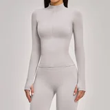 White Sand Seamless Women's Stand Collar Jacket Thermal Windproof Fitted