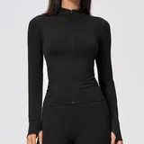 WJ7755-2 · Jet Black Jet Black Seamless Women's Stand Collar Jacket Thermal Windproof Fitted