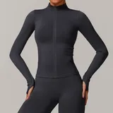 Dark Grey Seamless Women's Stand Collar Jacket Thermal Windproof Fitted
