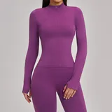 Dark Berry Purple Seamless Women's Stand Collar Jacket Thermal Windproof Fitted