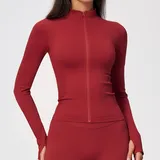 Frost Red Seamless Women's Stand Collar Jacket Thermal Windproof Fitted