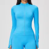 Sky Azure Seamless Women's Stand Collar Jacket Thermal Windproof Fitted