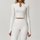 Linghua Apricot Women's Zip Up Workout Jacket Long Sleeve Slimming
