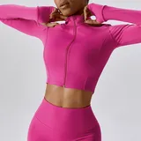 Magenta Women's Zip Up Workout Jacket Long Sleeve Slimming