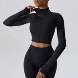 WJ8047-3 · Jet Black Jet Black Women's Zip Up Workout Jacket Long Sleeve Slimming