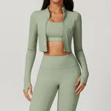Bean Green Women's Zip Up Workout Jacket Long Sleeve Slimming