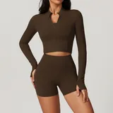 Roasted Coffee Women's Zip Up Workout Jacket Long Sleeve Slimming