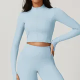 Sky Blue Women's Zip Up Workout Jacket Long Sleeve Slimming
