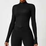 WJ8503-2 · Jet Black Jet Black Women's Running Zip Up Jacket Long Sleeve Fitted