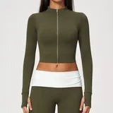Misty Pine Green Women's Running Stand Collar Jacket Long Sleeve Breathable