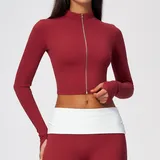 Pomegranate Red Women's Running Stand Collar Jacket Long Sleeve Breathable