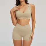 Light Camel Women's Running Performance Yoga Activewear Set Backless Fitted