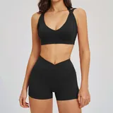 Jet Black Women's Running Performance Yoga Activewear Set Backless Fitted