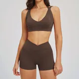 Coffee Women's Running Performance Yoga Activewear Set Backless Fitted