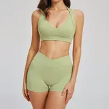 Bean Paste Green Women's Running Performance Yoga Activewear Set Backless Fitted