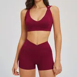 Cherry Red Women's Running Performance Yoga Activewear Set Backless Fitted