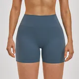 Cyan Sparrow Blue Women's Brushed Yoga Workout Shorts High Waist Fitted