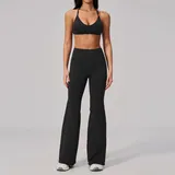 WS2557-2 · Jet Black Jet Black Women's Seamless Fitness Yoga Activewear Set Backless Fitted