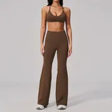 Jujube Brown Women's Seamless Fitness Yoga Activewear Set Backless Fitted