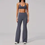 Blue Grey Women's Seamless Fitness Yoga Activewear Set Backless Fitted